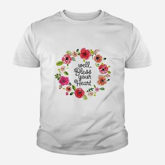 Bless Your Heart Watercolor Floral Flowers Southern Youth T-shirt | Crazezy UK
