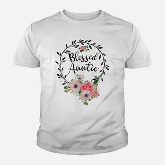 Blessed Auntie Shirt For Women Flower Decor Aunt Youth T-shirt | Crazezy