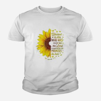 Blessed Christian Verse Religious Gift Women Sunflower Youth T-shirt | Crazezy