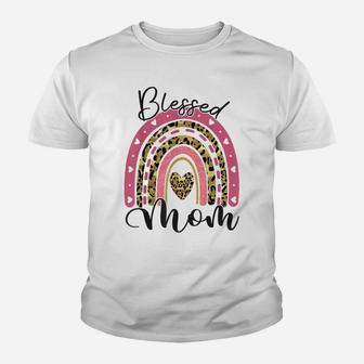 Blessed Mom Funny Leopard Boho Rainbow Mom Life Youth T-shirt | Crazezy