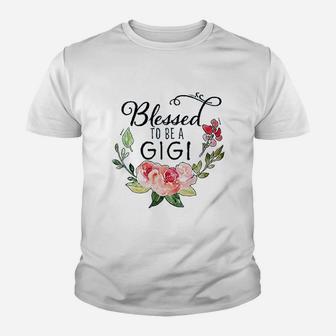 Blessed To Be A Gigi With Pink Flowers Youth T-shirt | Crazezy