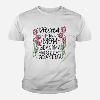 Blessed To Be A Mom Grandma Youth T-shirt | Crazezy