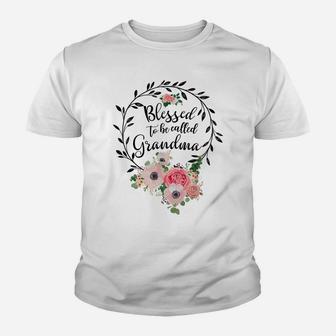 Blessed To Be Called Grandma Women Flower Decor Grandma Youth T-shirt | Crazezy