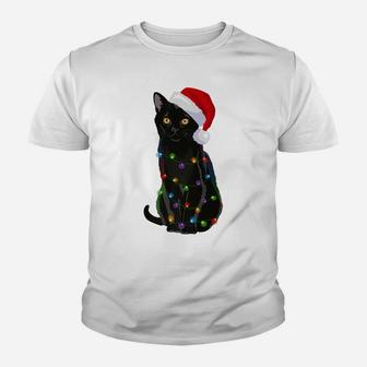 Bombay Cat Christmas Lights Xmas Cat Lover Santa Hat Youth T-shirt | Crazezy