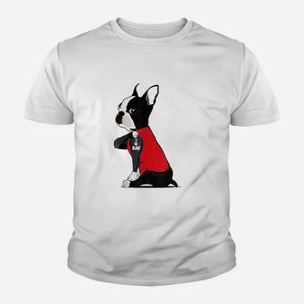 Boston Terrier I Love Dad Tattoo Funny Boston Terrier Youth T-shirt - Thegiftio