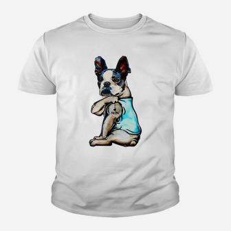 Boston Terrier I Love Mom Tattoo Mother's Day Gift Youth T-shirt | Crazezy