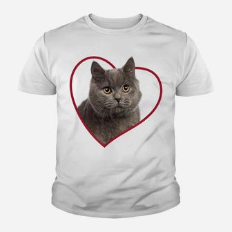 British Shorthair Cat Heart Love Portrait Youth T-shirt | Crazezy