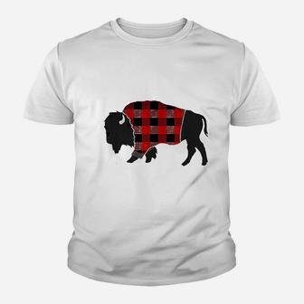 Buffalo Plaid Bison Red And Black Youth T-shirt | Crazezy
