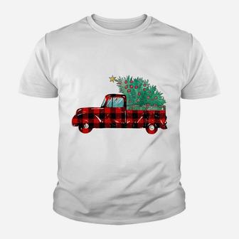 Buffalo Plaid Christmas Tree Red Truck Youth T-shirt | Crazezy DE