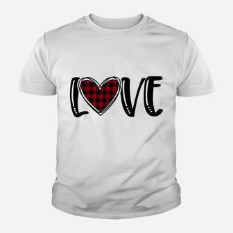 Buffalo Plaid Love Womens Valentines Day Youth T-shirt | Crazezy