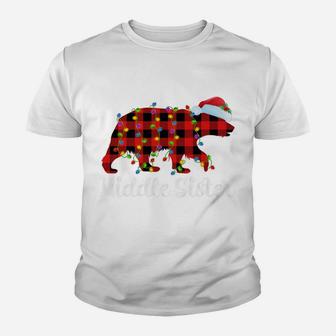 Buffalo Plaid Matching Christmas Middle Sister Bear Pajama Youth T-shirt | Crazezy AU