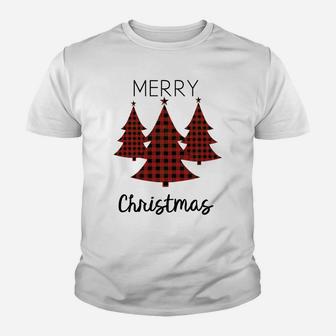 Buffalo Plaid Merry Christmas Tree Matching Family Xmas Tee Youth T-shirt | Crazezy DE