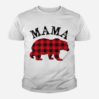 Buffalo Red Plaid Mama Bear Matching Couple Christmas Pajama Youth T-shirt | Crazezy DE