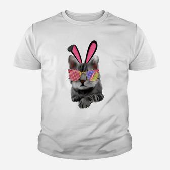 Bunny Cat With Glasses Eggs For Easter Day Cat Kitty Lovers Youth T-shirt | Crazezy UK