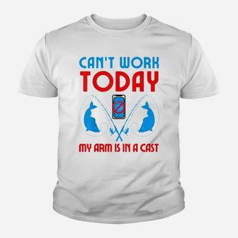 Can't Work Today My Arm Is In A Cast Funny Shark Fishing Fun Youth T-shirt | Crazezy AU
