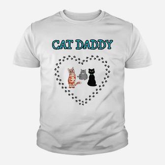 Cat Daddy Heart Three Cats Lovers Guys Men Novelty Gift Youth T-shirt | Crazezy