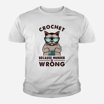 Cat Funny Crochet Because Murder Is Wrong Youth T-shirt | Crazezy AU