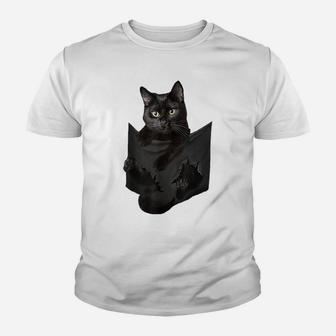 Cat Lovers Gifts Black Cat In Pocket Funny Kitten Face Youth T-shirt | Crazezy DE