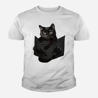 Cat Lovers Gifts Black Cat In Pocket Funny Kitten Face Youth T-shirt | Crazezy