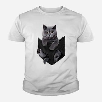 Cat Lovers Gifts British Shorthair In Pocket Funny Kitten Youth T-shirt | Crazezy CA