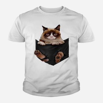 Cat Lovers Gifts Grumpy In Pocket Funny Kitten Face Raglan Baseball Tee Youth T-shirt | Crazezy CA