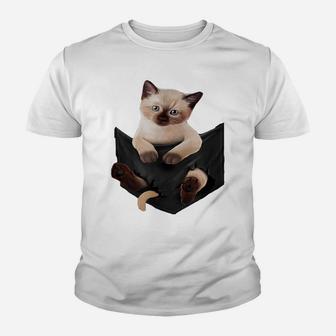Cat Lovers Gifts Siamese In Pocket Funny Kitten Face Youth T-shirt | Crazezy