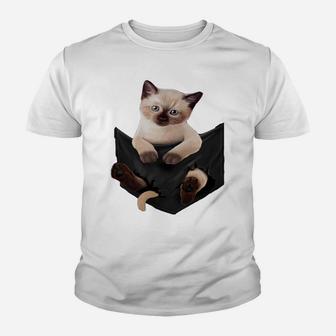 Cat Lovers Gifts Siamese In Pocket Funny Kitten Face Youth T-shirt | Crazezy AU