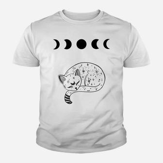 Cat Sleeping Under A Moon Eclipse Graphic Youth T-shirt | Crazezy