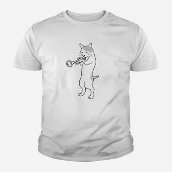 Cat Trumpet Player Straight Mute Wah Wah Funny Trumpet Youth T-shirt | Crazezy
