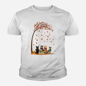 Cats Fall Autumn Leaf Tree Funny Cat Lovers Gifts Youth T-shirt | Crazezy AU