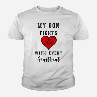 Chd Awareness My Son Fights Chd Heart Warrior Shirt Youth T-shirt | Crazezy