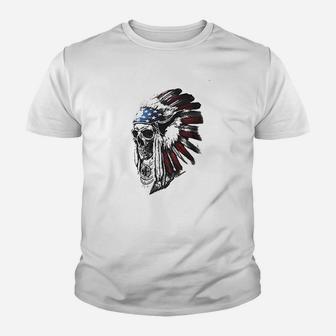 Chief Skull Native American Indian Flag Youth T-shirt | Crazezy