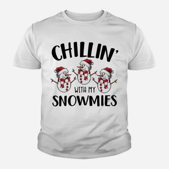 Chillin' With My Snowmies Xmas Snowman Gift Sweatshirt Youth T-shirt | Crazezy