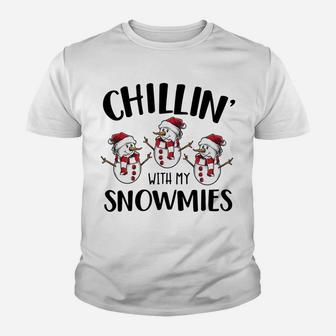 Chillin' With My Snowmies Xmas Snowman Gift Youth T-shirt | Crazezy