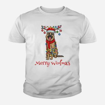 Christmas German Shepherd Dog Holiday Lights Merry Woofmas Sweatshirt Youth T-shirt | Crazezy