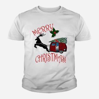 Christmas Gift Plaid Camper & Reindeer Funny Retro Xmas Ugly Sweatshirt Youth T-shirt | Crazezy DE