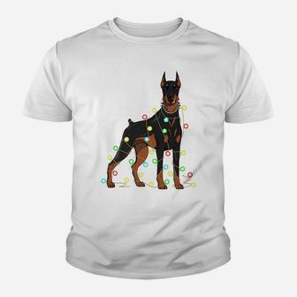 Christmas Lights Doberman Dog Lover Funny Xmas Gift Youth T-shirt | Crazezy CA