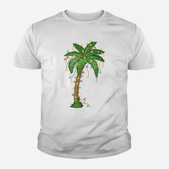 Christmas Lights Palm Tree Beach Funny Tropical Xmas Gift Youth T-shirt | Crazezy
