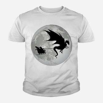 Christmas Santa Claus Flying Past The Moon W Dragon Design Sweatshirt Youth T-shirt | Crazezy
