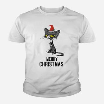 Christmas Tee For Cat Lovers Merry Christmas Meh Cat Youth T-shirt | Crazezy UK
