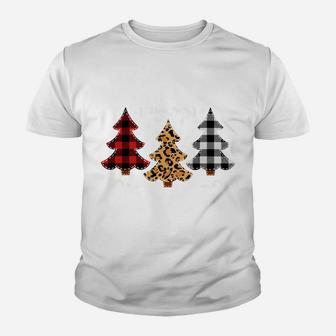 Christmas Tee Leopard & Red White Buffalo Plaid Xmas Tree Sweatshirt Youth T-shirt | Crazezy AU