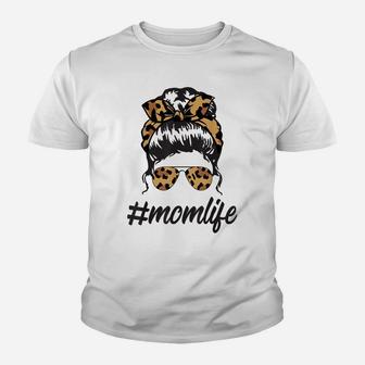 Classy Mom Life With Leopard Pattern Shades & Cool Messy Bun Youth T-shirt | Crazezy UK