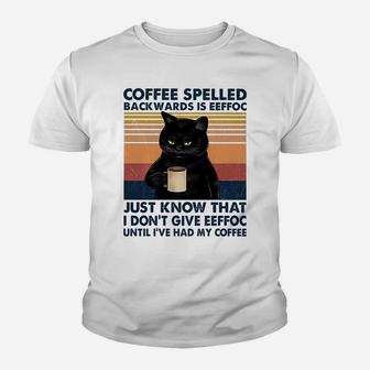 Coffee Spelled Backwards Is Eeffoc Cat Drinking Vintage Sweatshirt Youth T-shirt | Crazezy DE