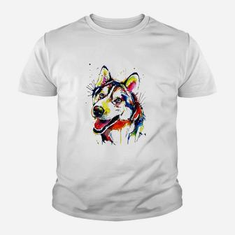 Colorful Husky Dog Lover Youth T-shirt | Crazezy DE