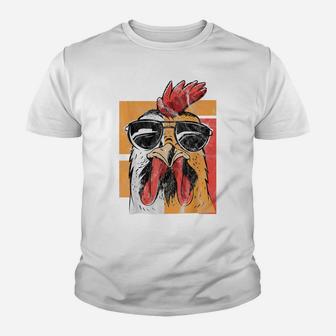 Cool Rooster Wearing Sunglasses Retro Vintage Chicken Tee Youth T-shirt | Crazezy