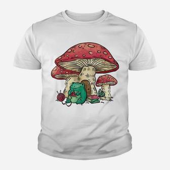 Cottagecore Aesthetic Frog Knitting Near The Mushroom House Youth T-shirt | Crazezy