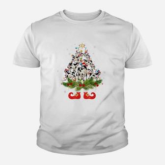 Cow Christmas Tree Lights Funny Santa Hat Lover Youth T-shirt | Crazezy