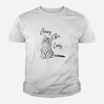 Crazy Cat Lady Kinder Tshirt in Weiß, Lustiges Katzenliebhaber Tee - Seseable