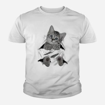 Cute Cat Peeking Out Hanging Funny Gift For Kitty Lovers Youth T-shirt | Crazezy