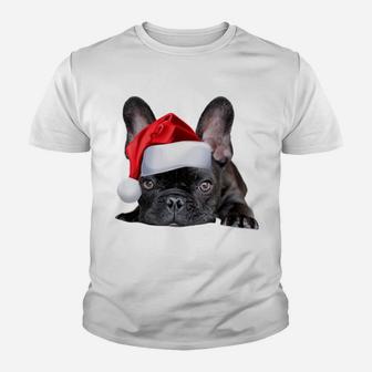 Cute French Bulldog Santa Hat Frenchie Image Christmas Gift Sweatshirt Youth T-shirt | Crazezy UK